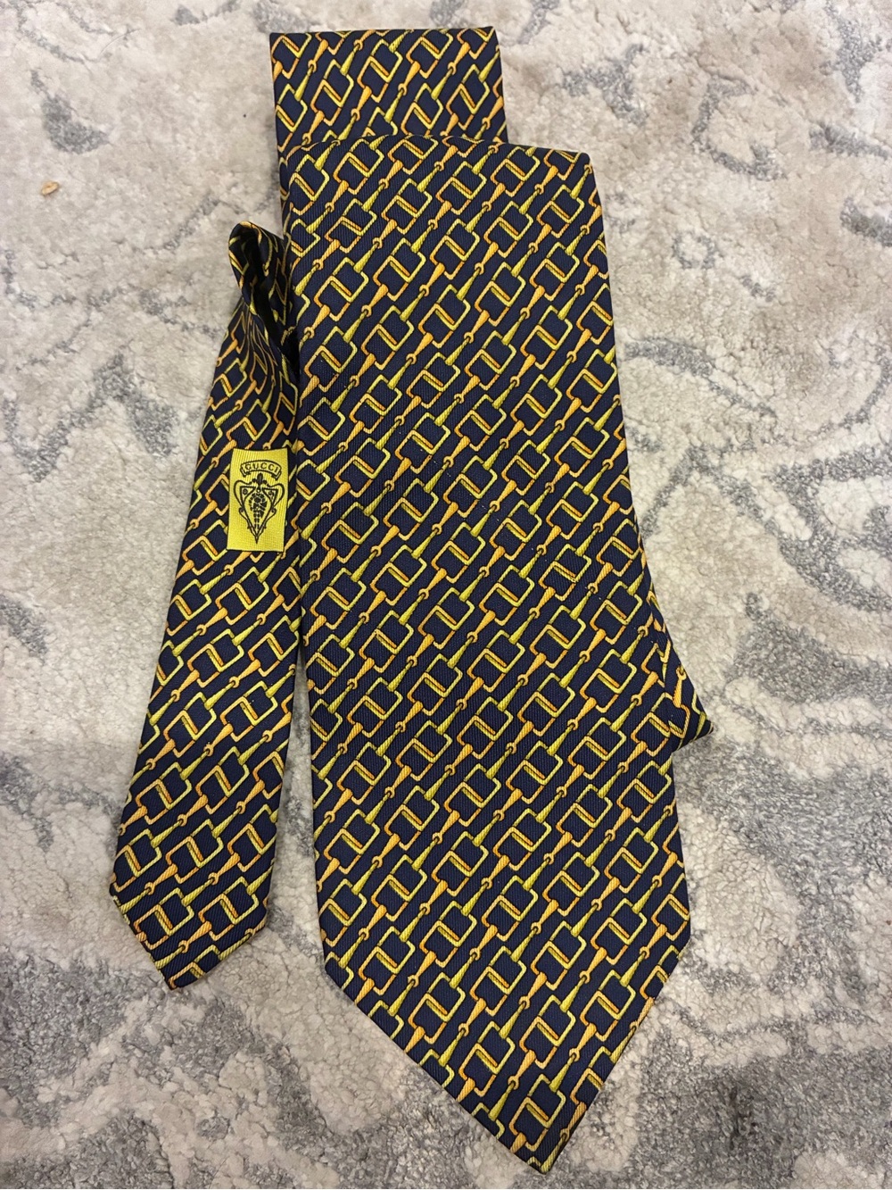 Vintage Gucci Yellow & Navy Geometric Silk Tie